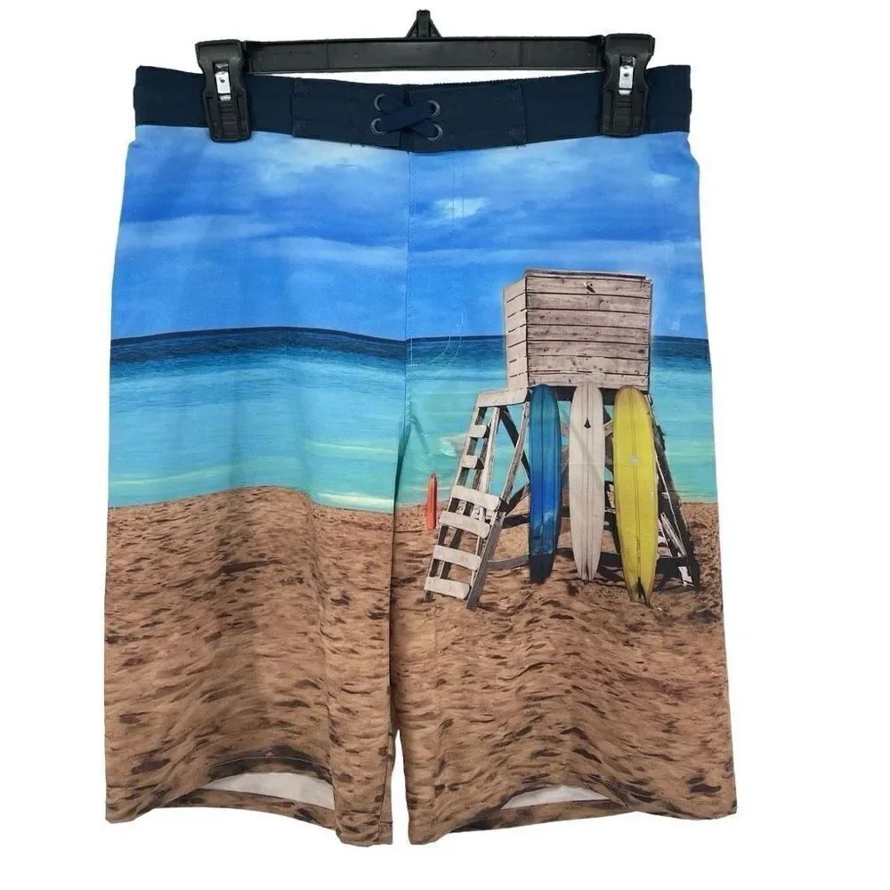 Wonder Nation Boy’s Beach Surfboard Quick Dry Drawstring Swim Shorts XL 14/16